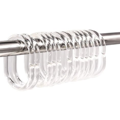 Anneau de rideau de douche en plastique transparent, crochet en C, support de rideau de douche coulissant pour salle de bain ou fenêtre de douche. (1/5)