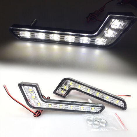 1 paire de feux de jour à LED (8 LED) étanches, en forme de sept, blancs, pour voiture. (1/5)