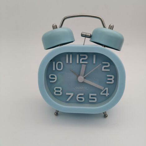 Réveil à quartz silencieux (sans tic-tac), à piles, double sonnerie avec veilleuse et alarme sonore, bleu. (1/5)