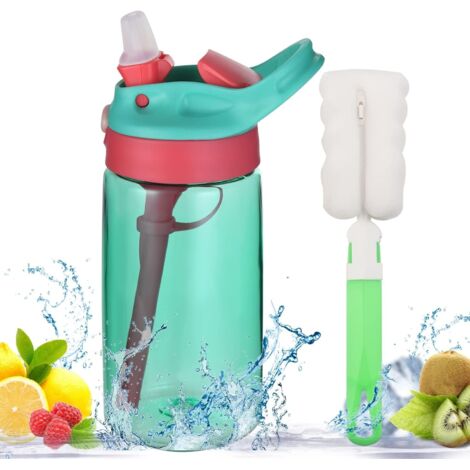 Gobelet à paille pour enfants, bouteille d'eau de 480 ml, gourde portable pour les sports de plein air (vert) (1/5)