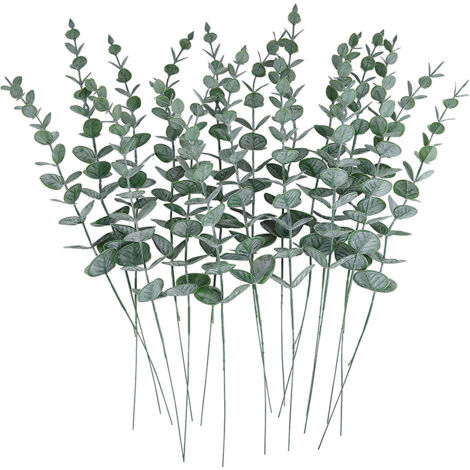 Lot de 20 feuilles artificielles d'eucalyptus vert foncé (1/2)