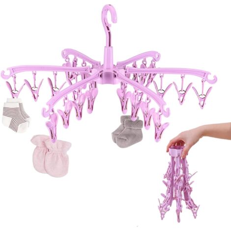 Cintre pliable portable en plastique, cintre pliable rotatif à 360°, antidérapant (rose) (1/5)
