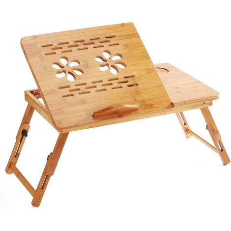 Table de chevet pliable avec cadre de lit pour ordinateur portable, hauteur réglable, tiroir supérieur et inclinaison à 4 angles (1 pièce). (1/5)