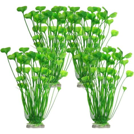 Plantes décoratives pour aquarium (4 pièces) - Plantes artificielles vertes en plastique pour aquarium - 40 x 8,5 cm - Décoration sans danger pour aquarium (vert) (1/5)