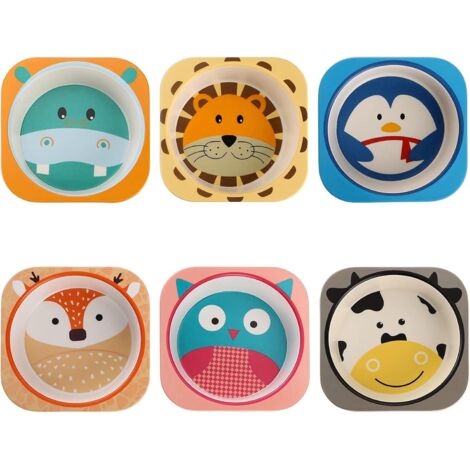 Lot de 6 bols carrés mignons en fibre de bambou, décorés de motifs de dessins animés, pour enfants et bébés. (1/5)