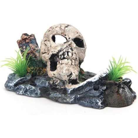 Décoration fantaisie pour aquarium : squelette, lézard, serpent, araignée, scorpion, grotte, crâne, 13,5 x 8 x 7 cm, noir et blanc, 1 pièce (1/5)