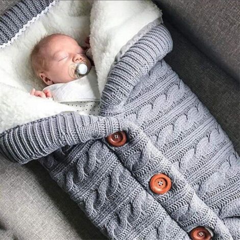 Couverture d'emmaillotage pour nouveau-né, gigoteuse douce pour bébé, couverture chaude et épaisse en laine tricotée pour nouveau-né, gris universel