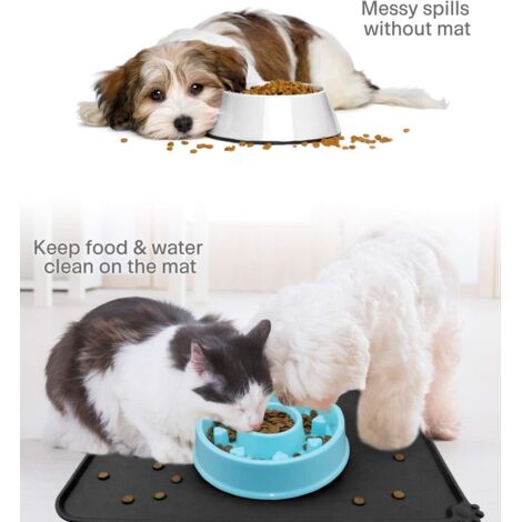 Tapis antidérapant pour gamelle de chat et de chien, en silicone imperméable, noir. (1/3)