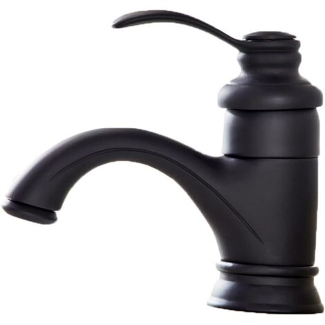 Robinet de salle de bain rétro antique, mitigeur de lavabo européen avec eau chaude et froide, finition bronze. (1/4)
