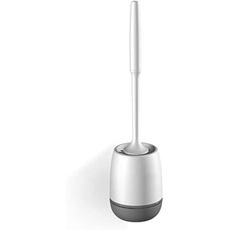 Porte-brosse WC en silicone universel, fixation murale, manche long, gris clair. (1/5)