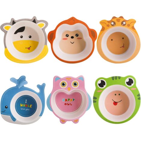 Lot de 6 bols pour enfants en fibre de bambou à motifs de dessins animés, parfaits pour la maternelle et la maison. (1/5)