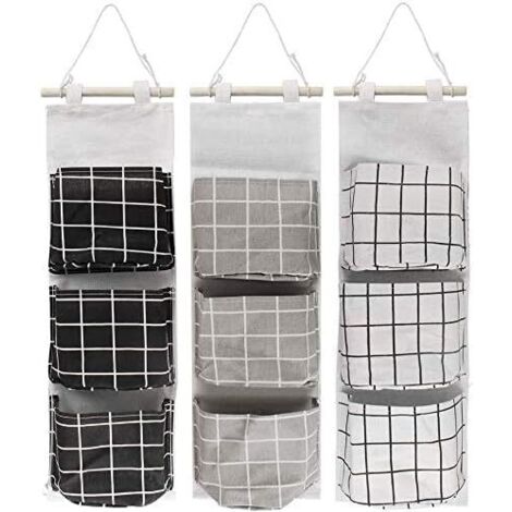 Sac de rangement suspendu, lot de 3 sacs de rangement muraux en lin, organisateur de porte, de mur et d'armoire (1/3)