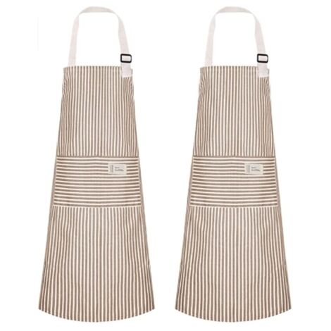 Tabliers de cuisine ajustables en lin et coton (2 pièces), couleur café, pour barbecue, jardin et repas à la maison. (1/3)