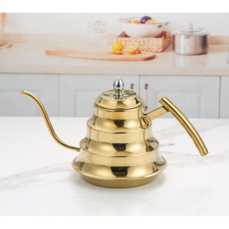 Cafetière en acier inoxydable avec poignée ergonomique, 1,2 L, col de cygne (dorée) (1/5)