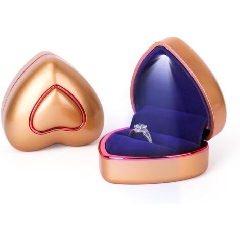 Boîte à bague de fiançailles en forme de cœur, boîte à bague LED, boîte à bijoux, boîte à alliances, boîte à demande en mariage, or (1/3)