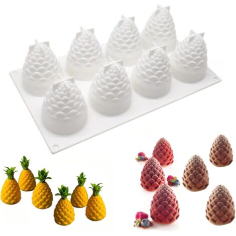 Moule à gâteau en silicone, moule à dessert, moule à glace, à chocolat, à pâtisserie, moule à pâtisserie 8 cavités, forme pomme de pin/ananas (1/4)
