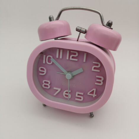 Réveil à quartz silencieux, sans tic-tac, à piles, double sonnerie avec veilleuse et alarme sonore, rose (1/5)