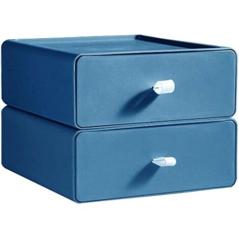 Organiseur de bureau 2 pièces, tiroir à maquillage empilable grande capacité, organisateur de fournitures de bureau pour bureau, dortoir bleu serein (1/2)