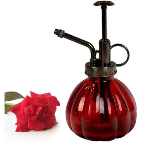 Vaporisateur d'arrosage en verre antique et laiton avec pompe intégrée, motif bonsaï, tête en bronze style antique et bouchon rouge antique, dimensions : 8,6 × 9,6 × 15,6 cm (une pièce). (1/5)