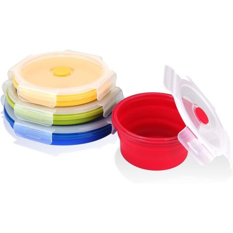Lot de 4 boîtes à lunch pliables en silicone pour étudiants, compatibles micro-ondes et réfrigérateur, pour conserver la fraîcheur du repas. (1/5)
