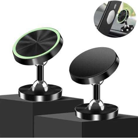 Lot de 2 supports magnétiques universels pour téléphone de voiture, rotation à 360°, aimant puissant, compatibles avec iPhone, Samsung, Huawei et appareils GPS. (1/5)