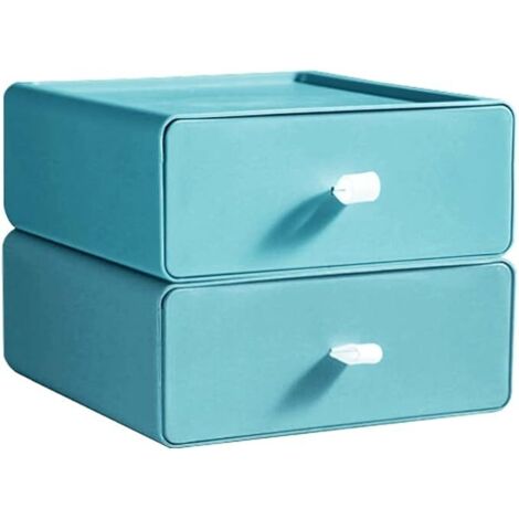 Organiseur de bureau 2 pièces, tiroir à maquillage empilable grande capacité, organisateur de fournitures de bureau pour bureau, chambre d'étudiant, vert gentiane (1/3)