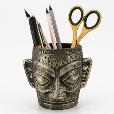 STRIVE Sanxingdui Porte-stylo de bureau en bronze pour homme, en céramique, porte-stylo unique, idéal pour la décoration de bureau à la maison. (1/5)