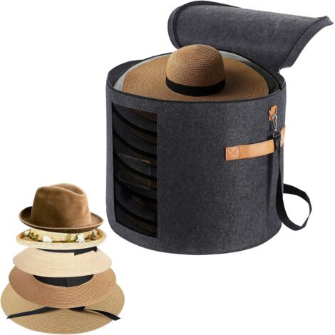 Boîte à chapeau ronde de 19 pouces pour hommes et femmes, pliable avec couvercle, boîte de rangement pour peluches (gris foncé) (1/4)