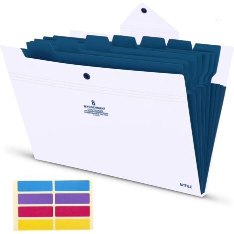 Classeur à 8 compartiments, extensible, imperméable, en plastique blanc, idéal pour le bureau et l'école. (1/5)