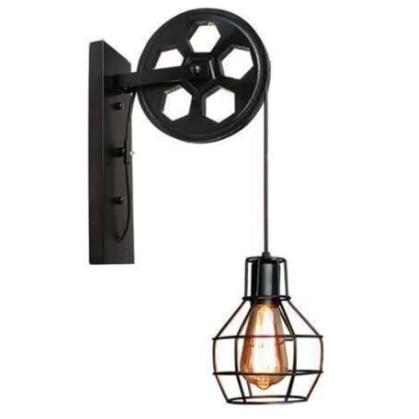 Applique murale rétro créative en fer forgé avec poulie, lampe murale personnalisée pour restaurant, couloir ou allée, noire (1/3)