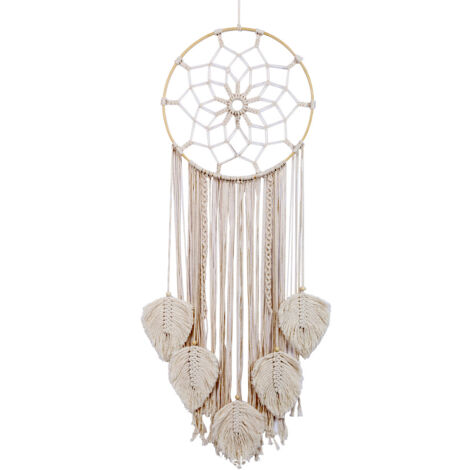 Attrape-rêves en macramé, grande tenture murale, fait main, style bohème, pompons (1/5)