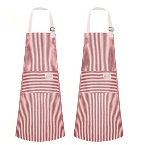 Tabliers de cuisine ajustables en lin et coton (2 pièces), pour barbecue, jardin et repas à la maison (rouge). (1/4)