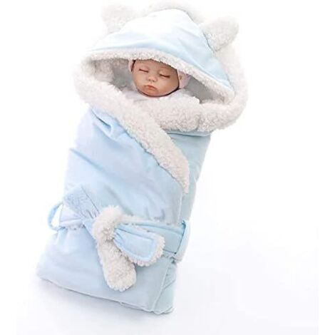 Couverture d'emmaillotage d'hiver pour bébé, gigoteuse en peluche, couverture d'emmaillotage pour nouveau-né, gigoteuse douce et chaude, bleue pour poussette (1/5)