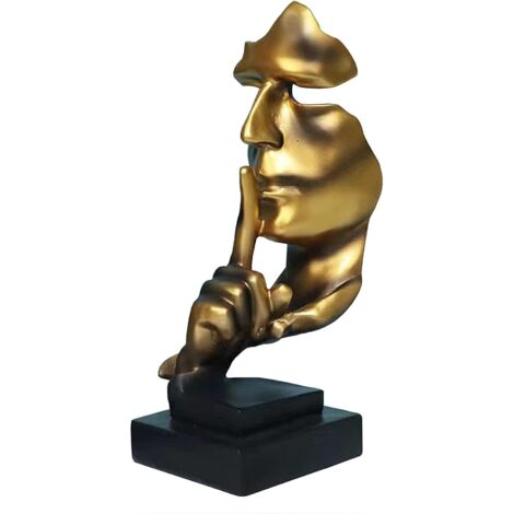 Statues et autres décorations « Le silence est d'or » - Statue abstraite en résine - Ornement pour salon, bureau ou table - Cadeau créatif - 10 x 10 x 27 cm - Or - 1 pièce (1/5)