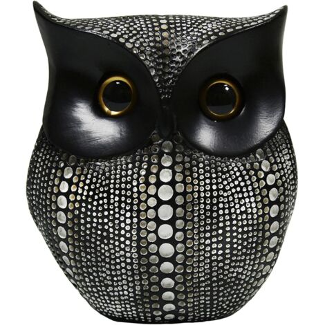 Statues et autres décorations - Décoration hibou créative à pois en résine - Décoration artisanale personnalisée pour chambre, entrée, bureau - 14 x 8 x 16 cm - Noir - 1 pièce (1/5)