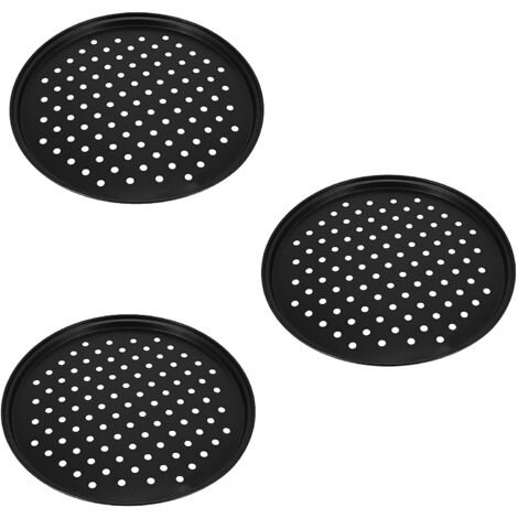 Lot de 3 moules à pizza ronds perforés antiadhésifs en acier au carbone (1/5)