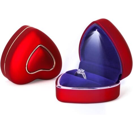 Boîte à bague de fiançailles en forme de cœur, boîte à bague LED, boîte à bijoux, boîte à alliances, boîte à demande en mariage rouge (1/4)