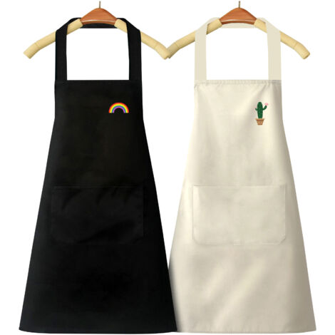 Tablier de cuisine imperméable ajustable en 2 pièces avec 4 poches, idéal pour les couples (1/5)