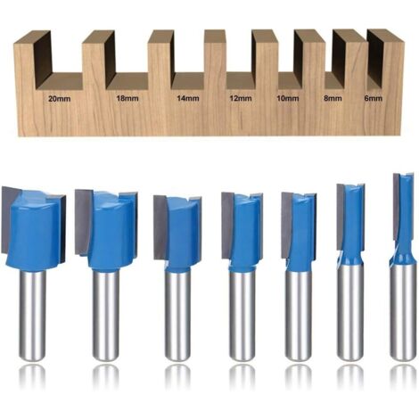 Jeu de 7 têtes de fraisage droites - Outils de travail du bois à queue de 8 mm - 6 mm, 8 mm, 10 mm, 12 mm, 14 mm, 18 mm, 20 mm (1/3)
