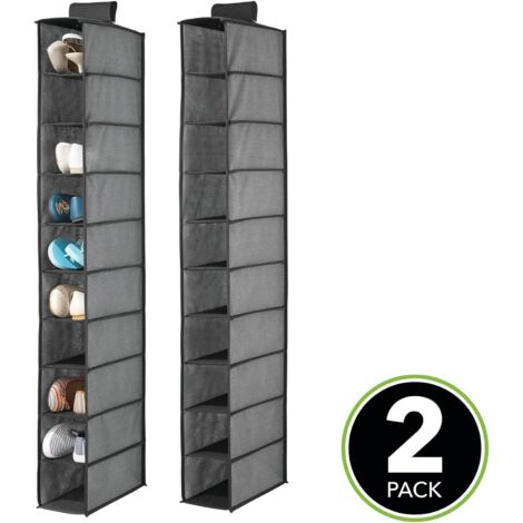 Organisateur de placard en tissu doux pour chaussures, sacs à main et accessoires - 10 compartiments de rangement - Motif texturé - Lot de 2 - Noir (1/5)