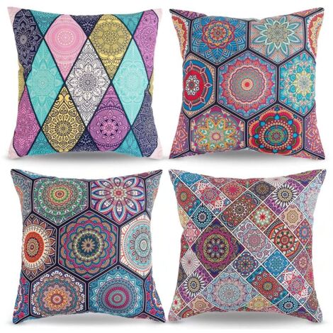 Ensemble de 4 housses de coussin décoratives pour canapé, style bohème, en lin. (1/5)