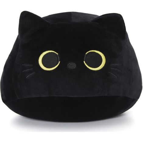 Peluche Chat Noir, Coussin Chat Gros Kawaii, Peluche Douce et Mignonne Décoration de Coussin Lombaire (1/5)