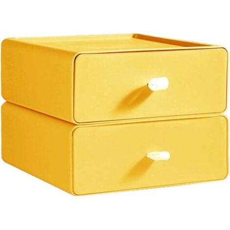 Organiseur de bureau 2 pièces, tiroir à maquillage empilable grande capacité, organisateur de fournitures de bureau, jaune mangue pour dortoir (1/3)