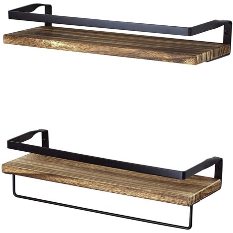 Étagères murales flottantes en bois pour cuisine et salle de bain, lot de 2, marron, 40 x 15 cm (1/5)
