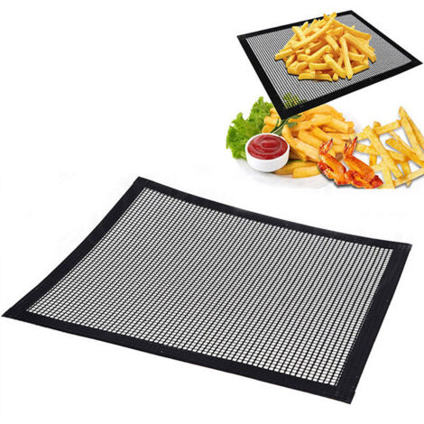 Grille de cuisson réutilisable antiadhésive, idéale pour de nombreuses préparations culinaires au barbecue. Dimensions : 40 x 50 cm, noir, une pièce. (1/5)