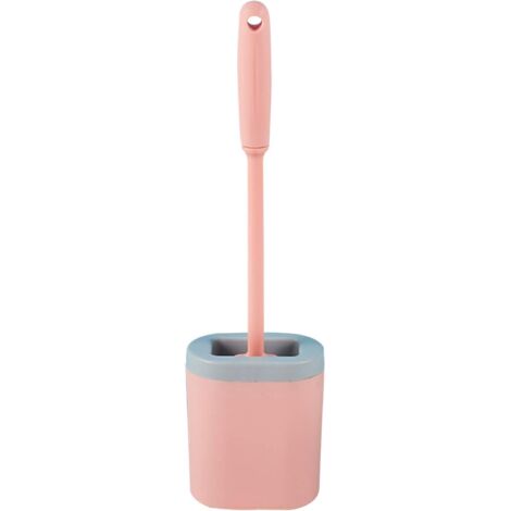 Brosse WC plate en silicone anti-goutte, fixation murale, facile à nettoyer, rose (1/5)