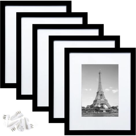 Cadres 8"x10" (lot de 5), pour photos 8x10" avec fond ou 11x14" sans fond, cadres muraux noirs (1/5)
