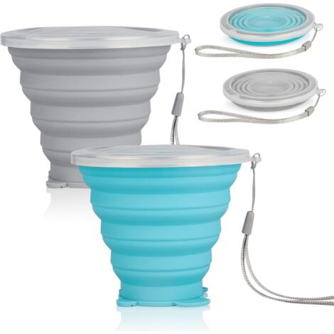 Lot de 2 gobelets pliables en silicone, gobelets de voyage pliables avec couvercle hermétique, réutilisables et portables, parfaits pour les pique-niques, le camping, la randonnée et les voyages. (1/5)