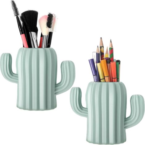Lot de 2 porte-stylos cactus, pots à crayons cactus, accessoires de bureau, pots à crayons cosmétiques (vert) (1/5)