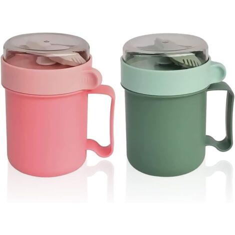 Pot à yaourt avec cuillère (2 pièces), gobelet à céréales étanche et isotherme en acier inoxydable durable, facile à transporter (1/5)